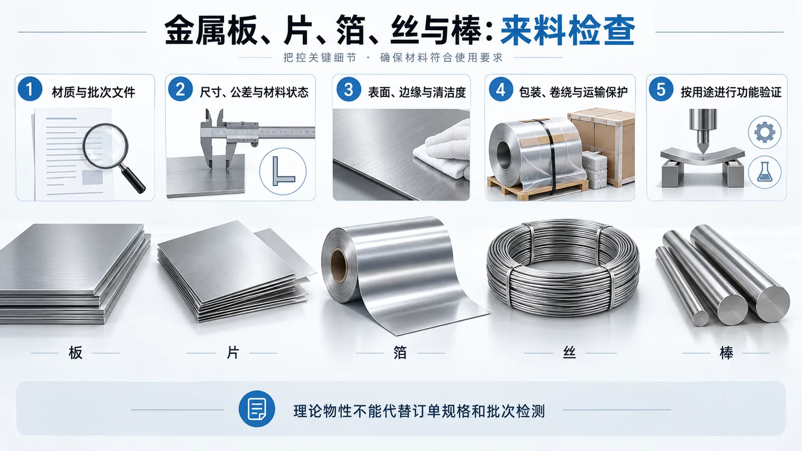 金属板片箔丝棒的材质尺寸表面包装和用途来料检查图